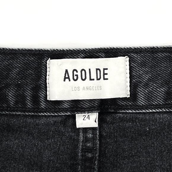 AGOLDE Parker Cut Off Denim Shorts Vortex Wash Women’s Size 24 Distressed Hem - Picture 3 of 5